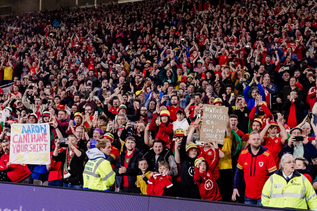 Fans during the 2022 FIFA World Cup play-off semi-final between Cymru & Austria at the Cardiff City Stadium on the 24th of March 2022